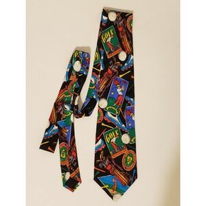 VTG Addiction Men's 100% Silk Golf Necktie Tie Novelty Print Black sports